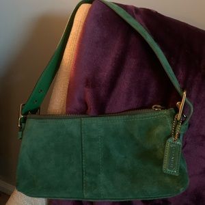 Green suede Coach bag